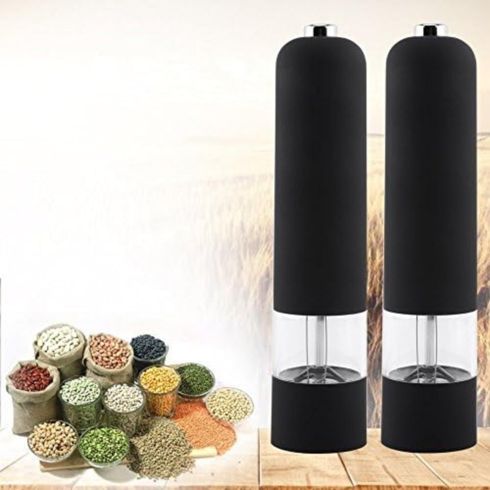 Automatic Electric Pepper and Salt Grinder Battery Operated One Hand Spice Mill with LED Light Adjustable Grind for Kitchen BBQ
