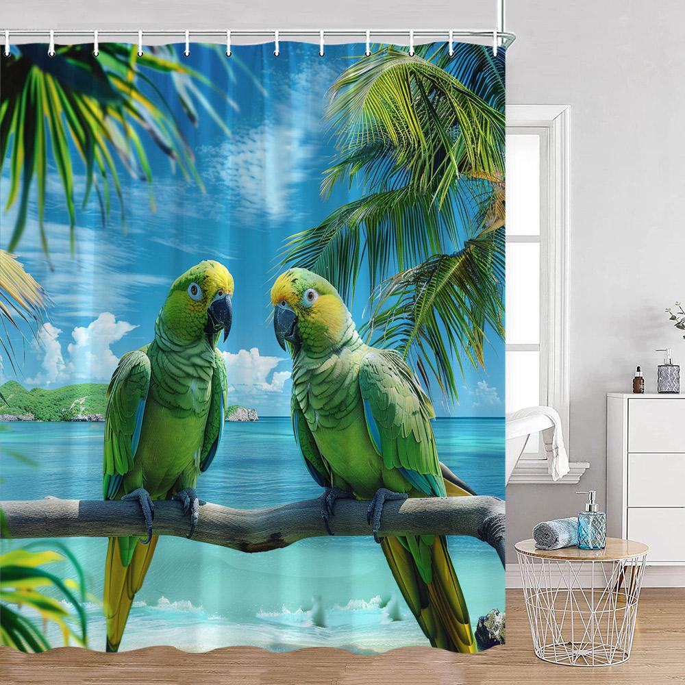 

Birds Shower Curtains Parrots Hummingbird Tropical Plant Leaves Flowers Botanical Bathroom Curtain Modern Polyester Bath Curtain 90x180cm-35x70in