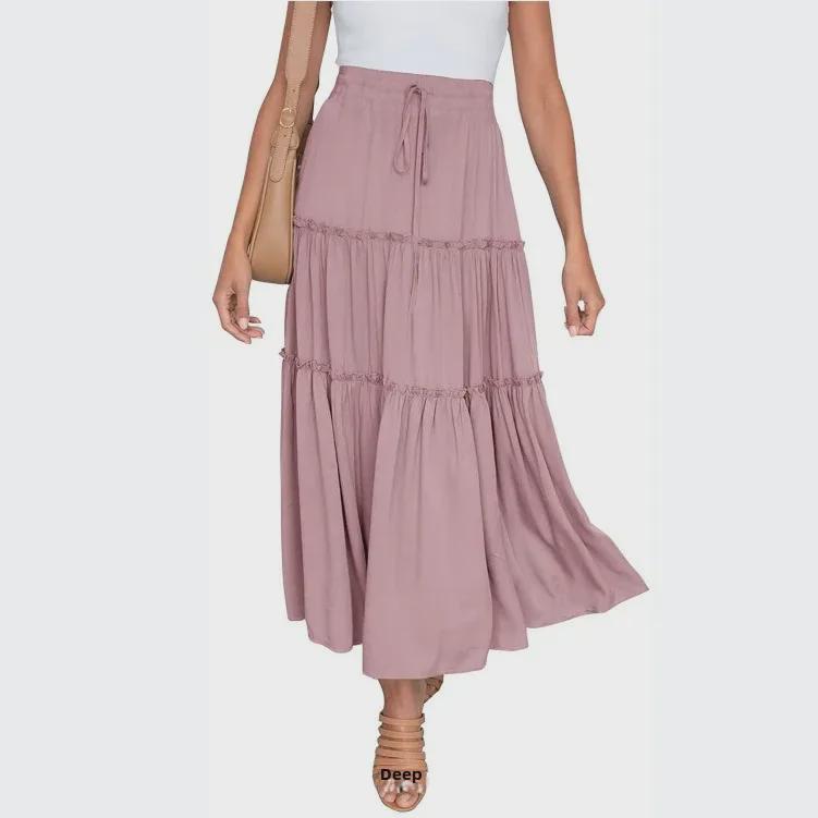 European and American Women's Bohemian High-Waist A-Line Pleated Skirt
