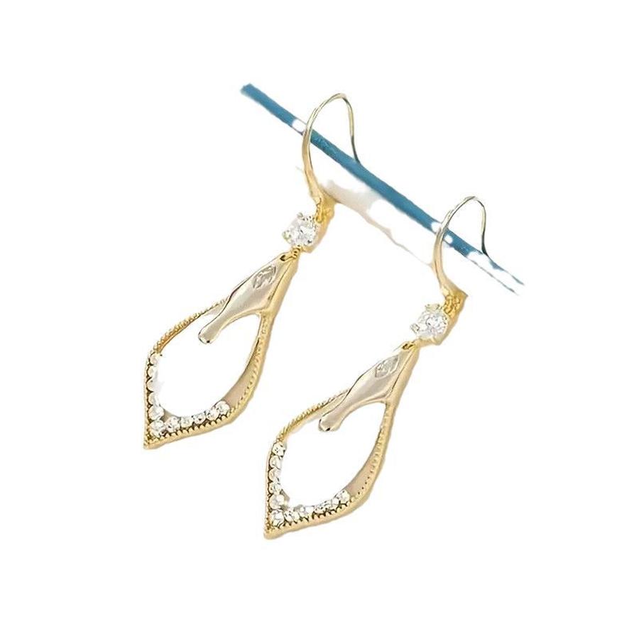 Женские роскошные геометрические серьги-капли «кошачий глаз» с бриллиантами - Универсальные шикарные длинные серьги во французском стиле