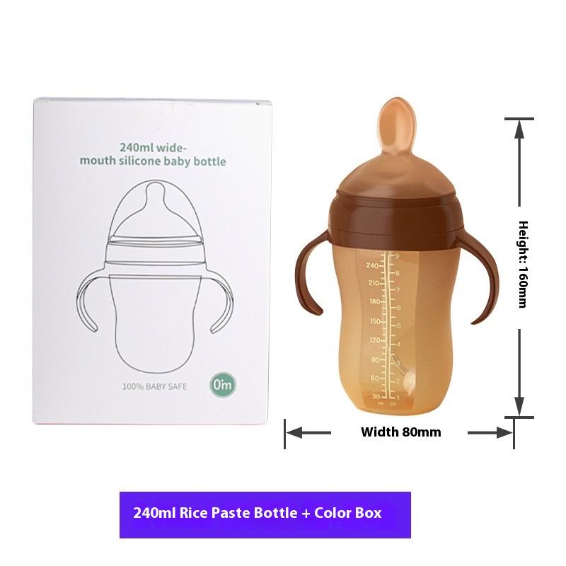 Baby weaning silicone bottle, wide mouth with rice paste spoon head water cup suction nozzle imitation breast milk anti-flatulence bottle