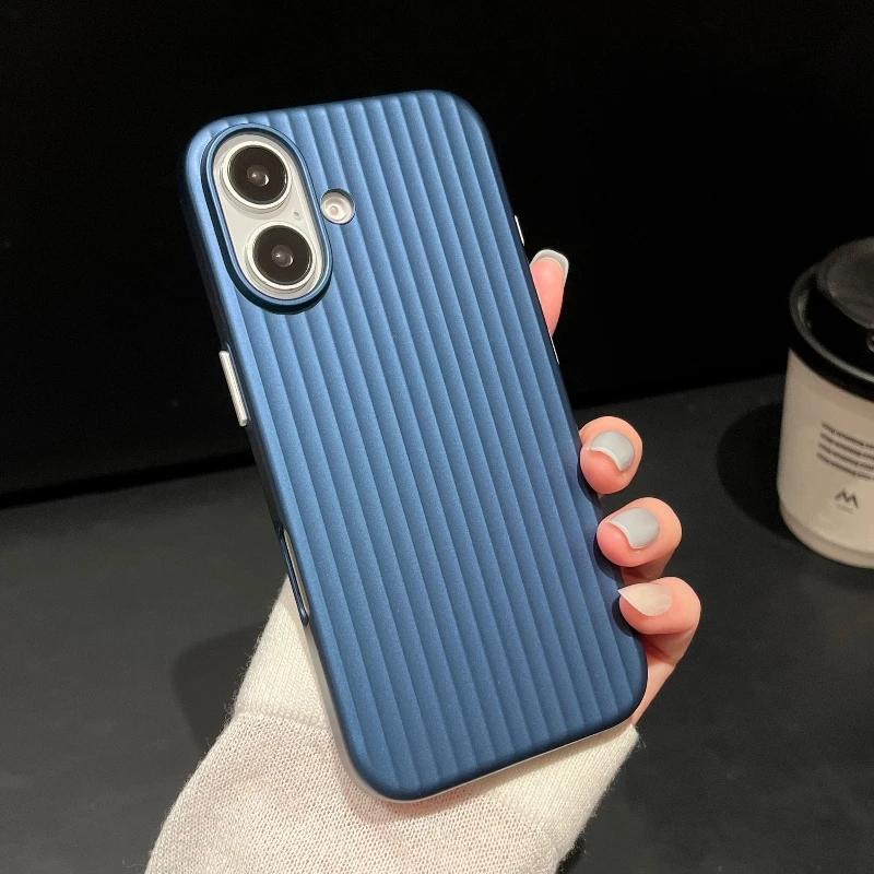 Luxury Natural Titanium Pc Case for For Iphone16 15 14 13 Pro Max Plus Electroplated Grating Corrugated Hard Back Cover Phone Case