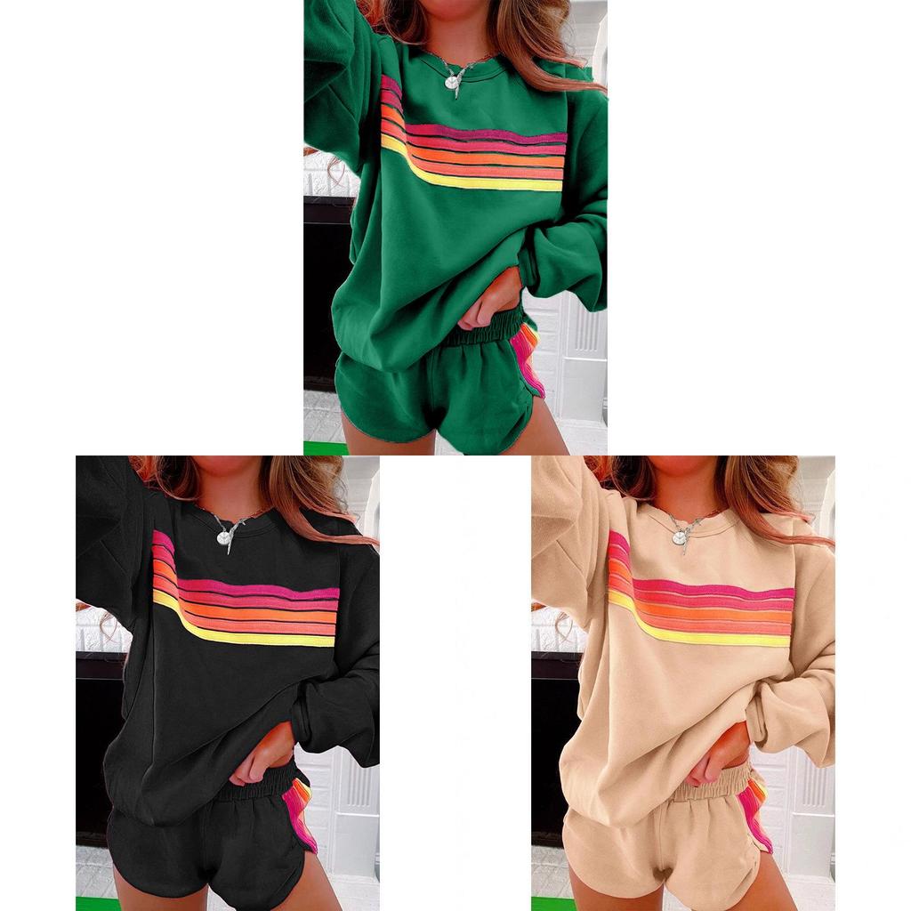Relaxed Female Pullover Set With Color Block Pattern For Autumn Winter Casual Wear