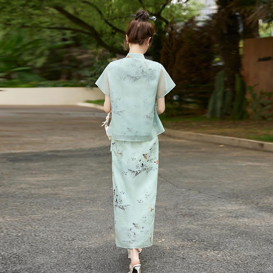 European Station Cold Zen Style Women's Summer New Hanfu Improved Edition Cheongsam Set Skirt