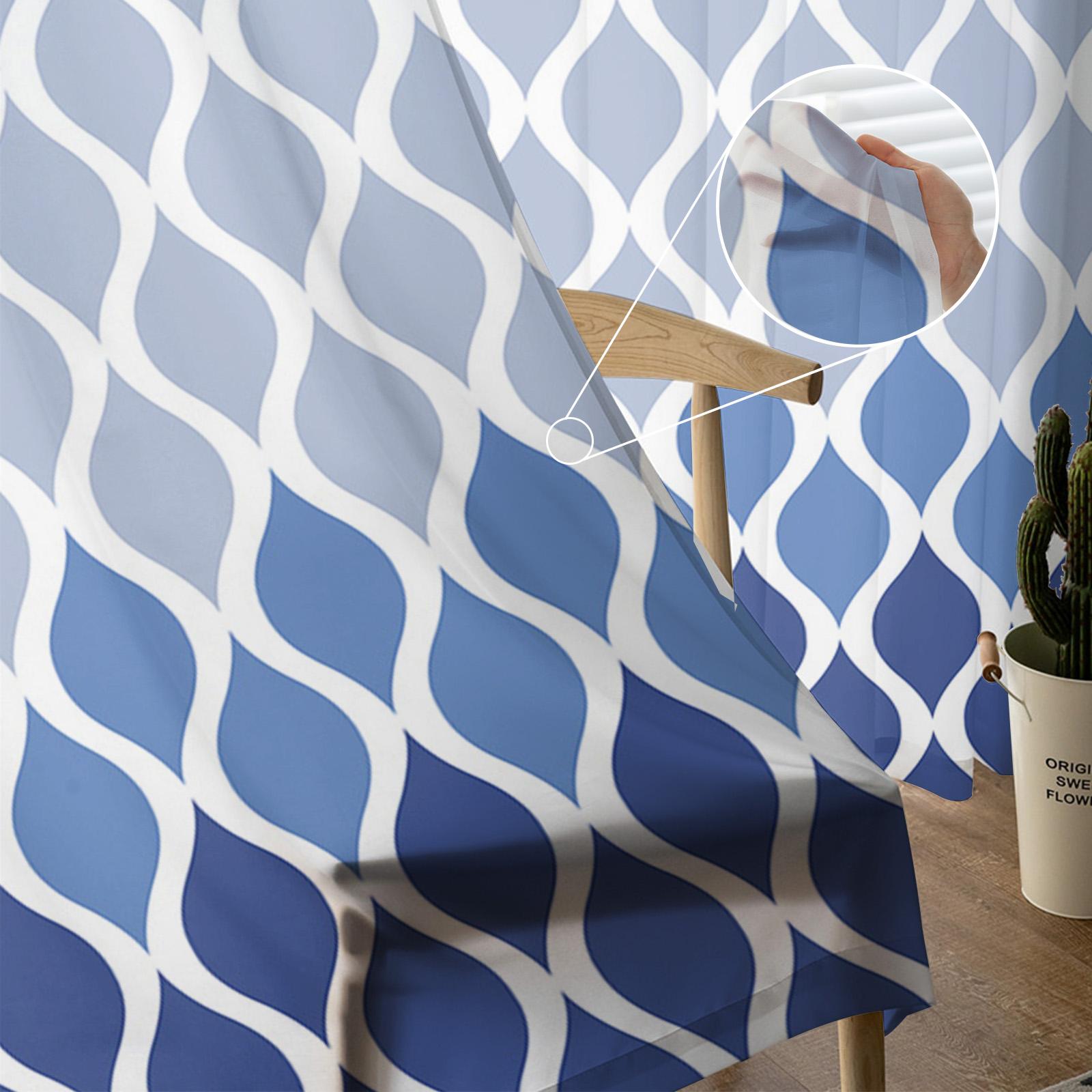 Марокканские текстурированные синие прозрачные шторы для гостиной — фото 5