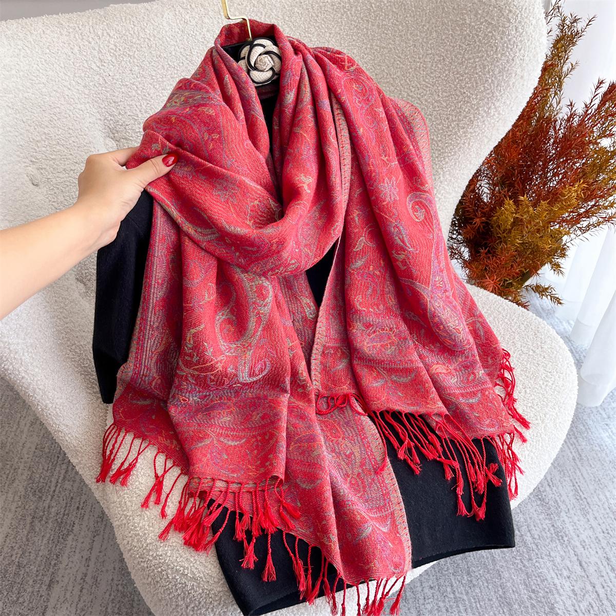 

70x180cm Winter Warm Thick Jacquard Scarf Outdoor Women Travel Paisley Cashmere Tassel Shawl Neck Wrap Pashmina 70x180cm