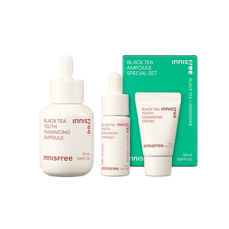 Innisfree Three-piece Set Moisturizing and Lightening + + Cream #2023 New Black Tea Youth Rejuvenating Essence Set-Essence 50mlEssence 12mlCream 10ml