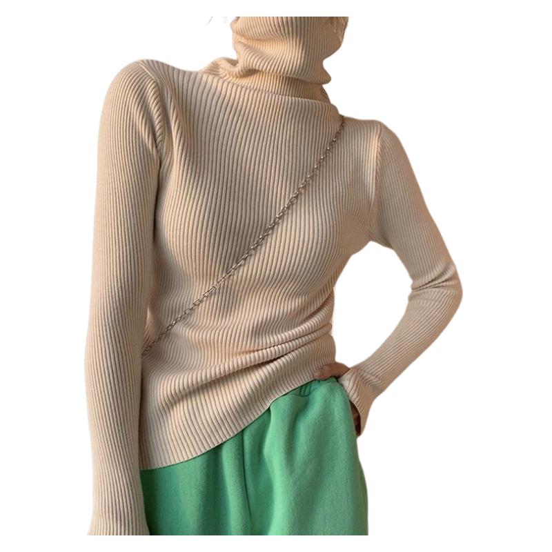 Strikket Genser Dame Koreansk Versjon Rullekrave Casual Genser Vinter Ensfarget Pullover Slim Innvendig Fôring Varm Basic Topper