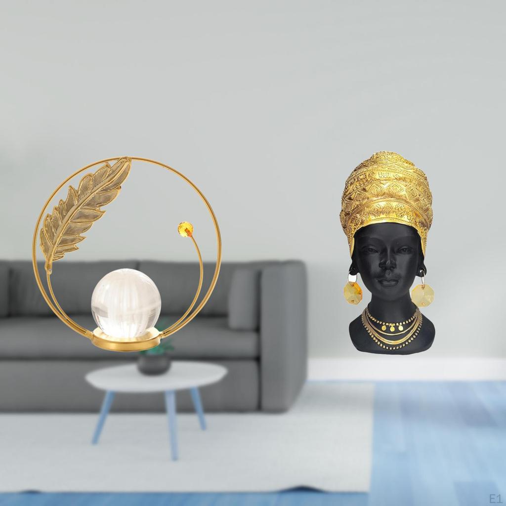 Crystal Ball African Woman Sculpture Metal Figurine Desk Ornament Statue Stand Resin Centerpiece