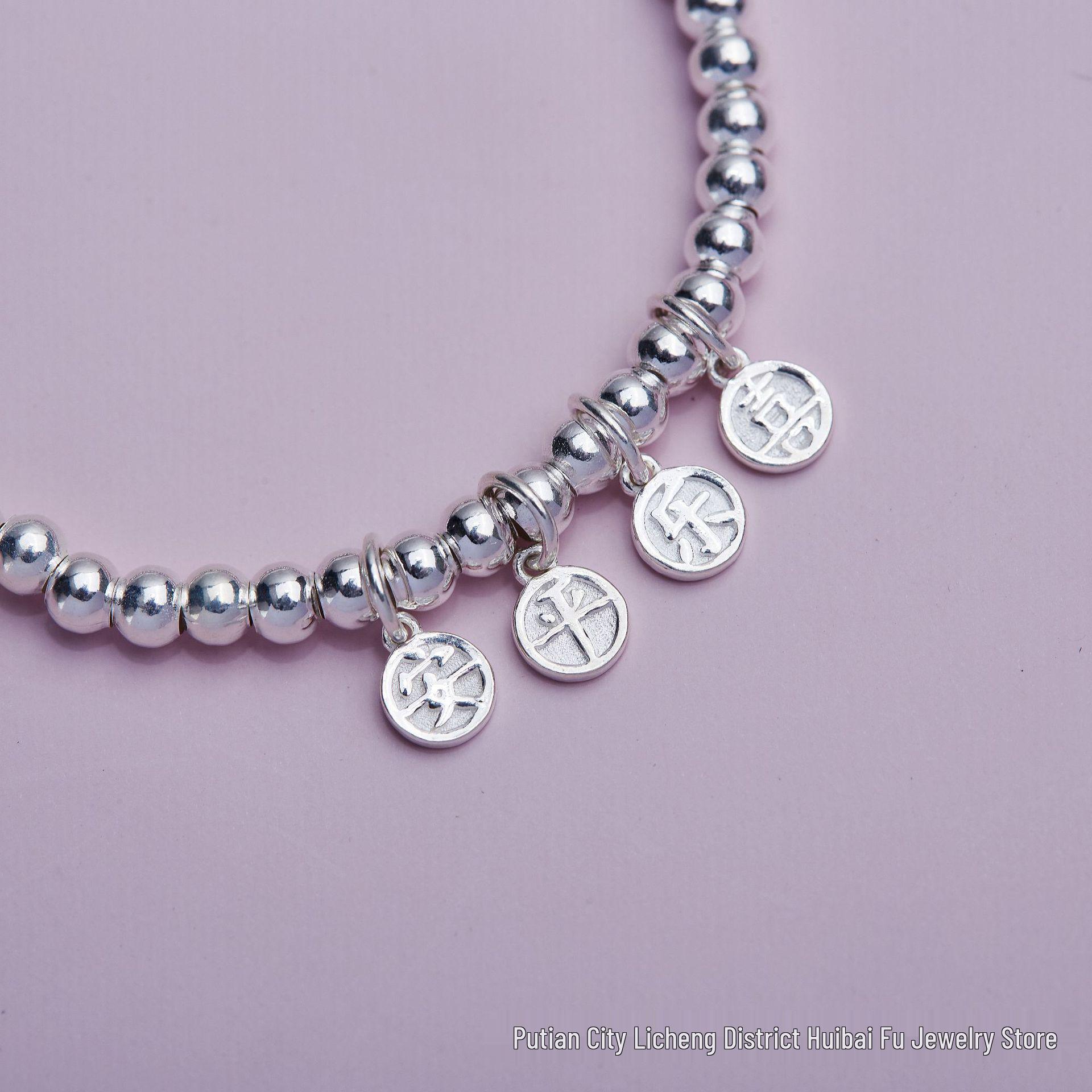 Original S925 Silver Bead Bracelet: Peace  Joy Design for Women S925 Silver