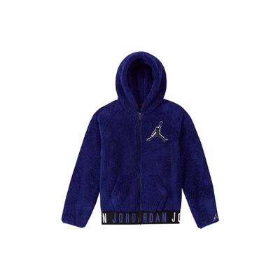 Solid Color Embroidered Logo Zip-Up Hooded Warm Jacket Kids Jackets Blue HA5385-400