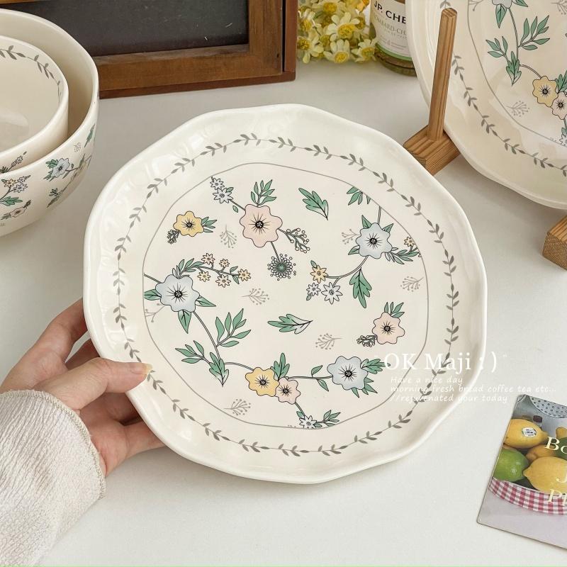 High End Ceramic Plate 8.5 Inch High Temperature Applique Craft Deepen Dessert Cake Dishes French Style Flower Pattern Tableware
