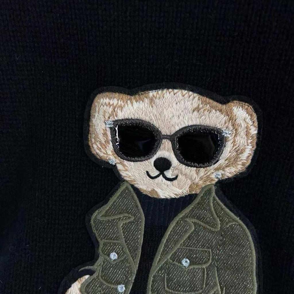 Women's Trendy Raf Simons Bear Embroidery Knit Sweater - Autumn/Winter Fashion