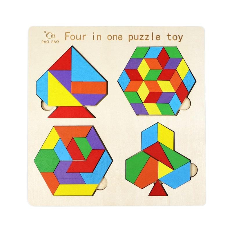 

4 в 1 Монтессори Танграм Пазл Игрушка Деревянная Геометрическая Форма Цветной Познавательный Пазл Деревянные Строительные Блоки Подарки для Детей