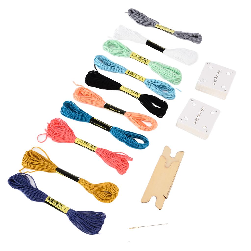 30pcs Weaving Cards Practical White Tablet Weaving Cards with Shuttles Embroidery Threads for DIY