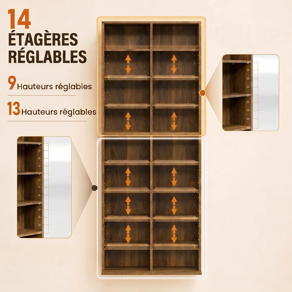 CD and DVD storage 18 Compartments 78.5x24x175cm Dark Walnut