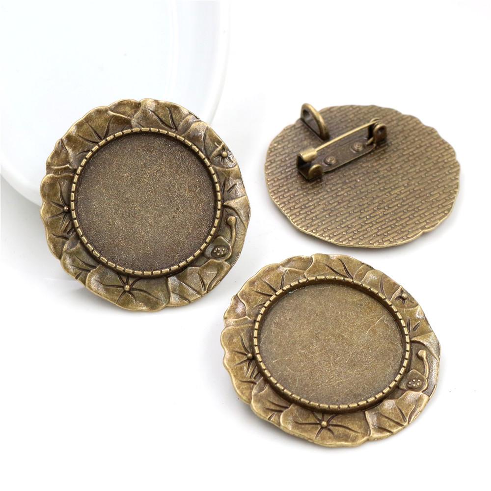 New Fashion 5pcs 25mm Inner Size Antique Silver Plated and Antique Bronze and Antique Gold Color Brooch Cabochon Base Setting