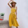 European and American Summer Elegant Vintage Pleated Skirt with Spaghetti Straps and Polka Dot Tie, Slim Fit Dress