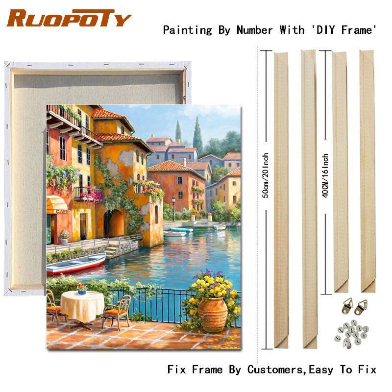 RUOPOTY Acrylic Oil Painting By Numbers Town Landscape Unique Gift On Canvas Wall Art Picture By Numbers Seaside For Living Room