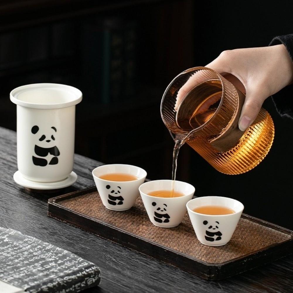 Cartoon Panda Tea Set Cute Chinese Congou Tea Set Ceramic Cups Ceramic Teapot Outdoor Camping