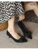 2025 Spring/Autumn Black Bow Low Heel Stiletto: French Pointed Toe Women's High Heels.
