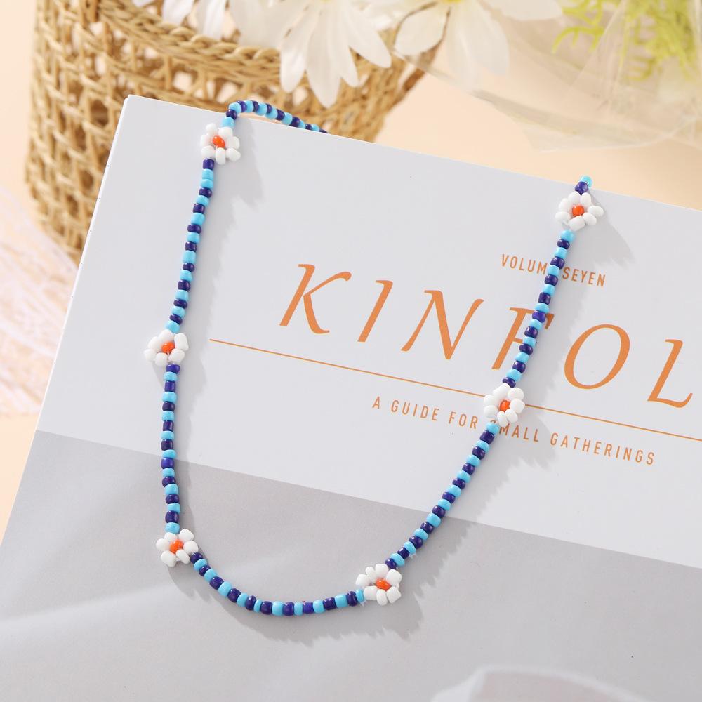 Candy Color Flower Rice Bead Necklace Bohemian Vacation Wind Collarbone Chain Women'S Jewelry Supply