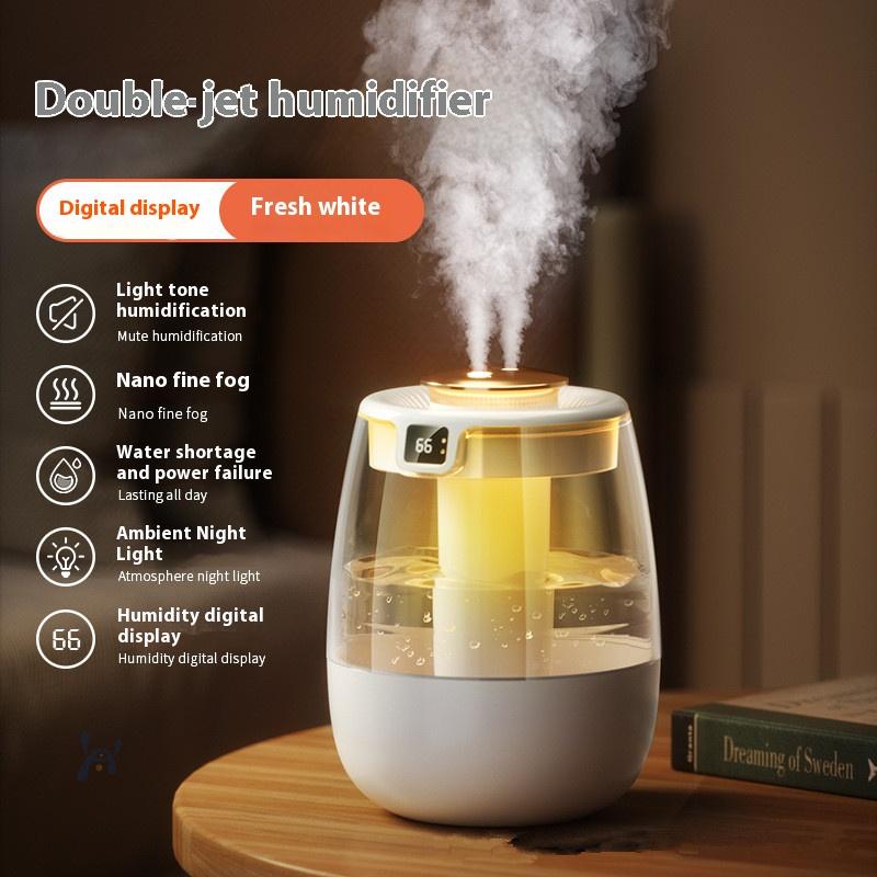 Indoor Double Spray Water Replenishing Air Purification Sprayer Nightlight 2-in -1 Silent Large Capacity Humidifier