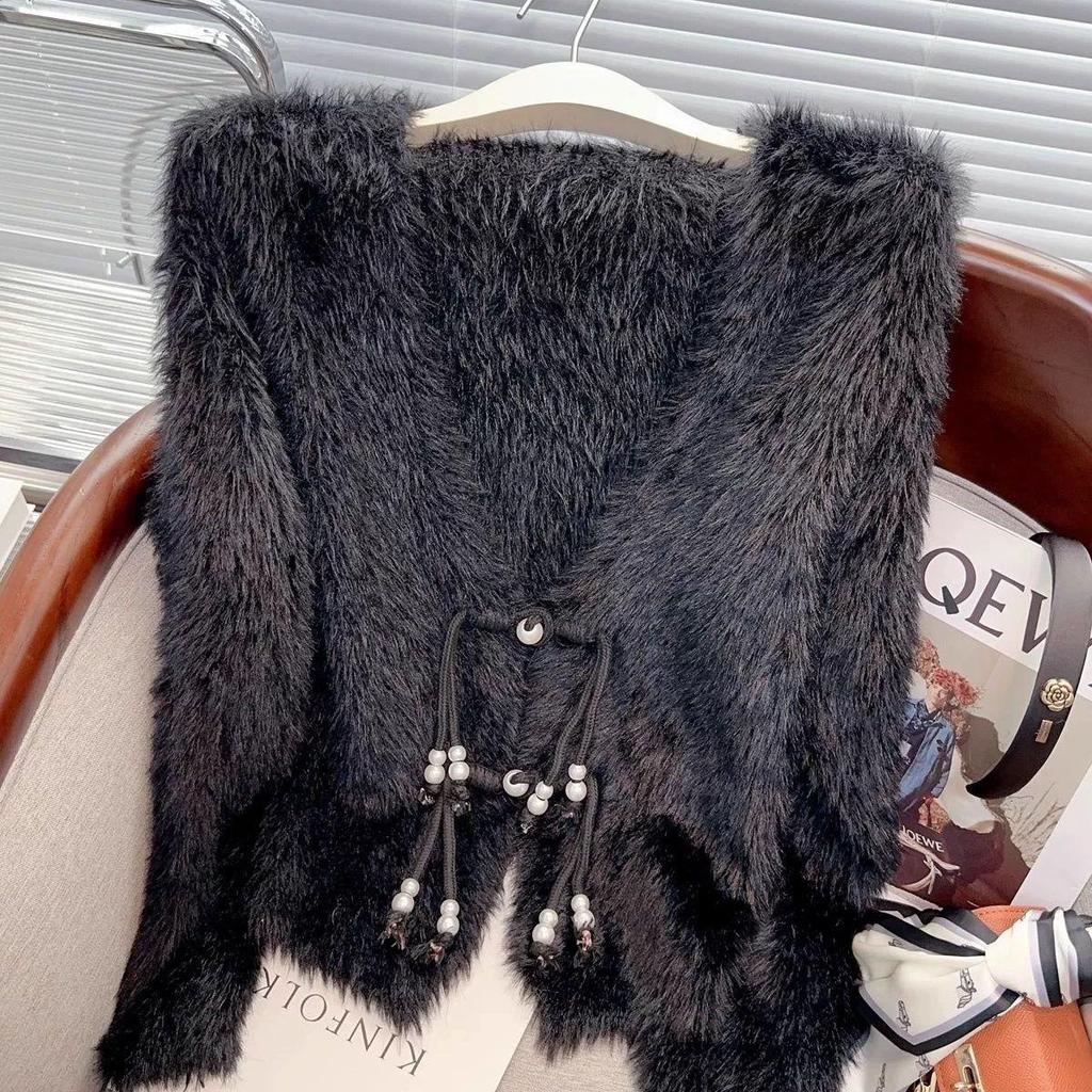 Imitation Mink Velvet Cardigan for Mature Women - Loose Pearl Button Knit Outerwear for Autumn/Winter