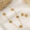 Geometric Zircon Necklace Earring Set Women 18K Gold Plated Titanium Steel Jewelry Party Accessory