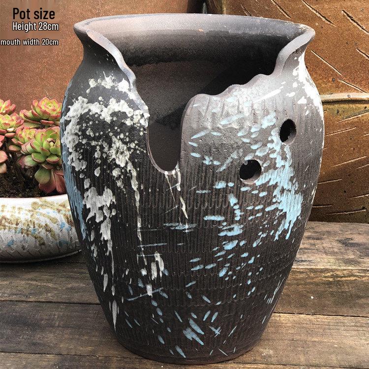 Handmade Retro Ceramic Purple Clay Pot - Large Succulent Pot with Old Branch Design