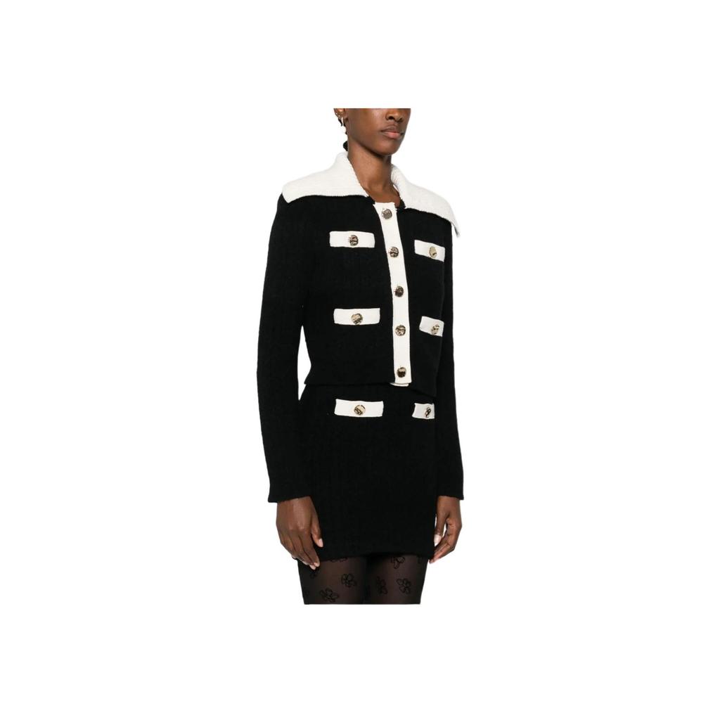 Self-Portrait Spliced Round Neck Slim Fit Single-Breasted Long Sleeve Jacket Women jackets Black AW24074C-BLACK