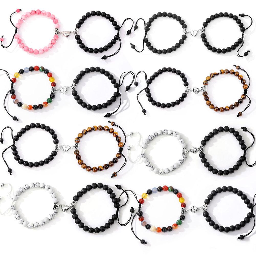 Magnet Couple Bracelets for Woman Men Romantic Heart Matching Lovers Natural Stone Beads Yoga Bracelet Valentine Gift Zircon