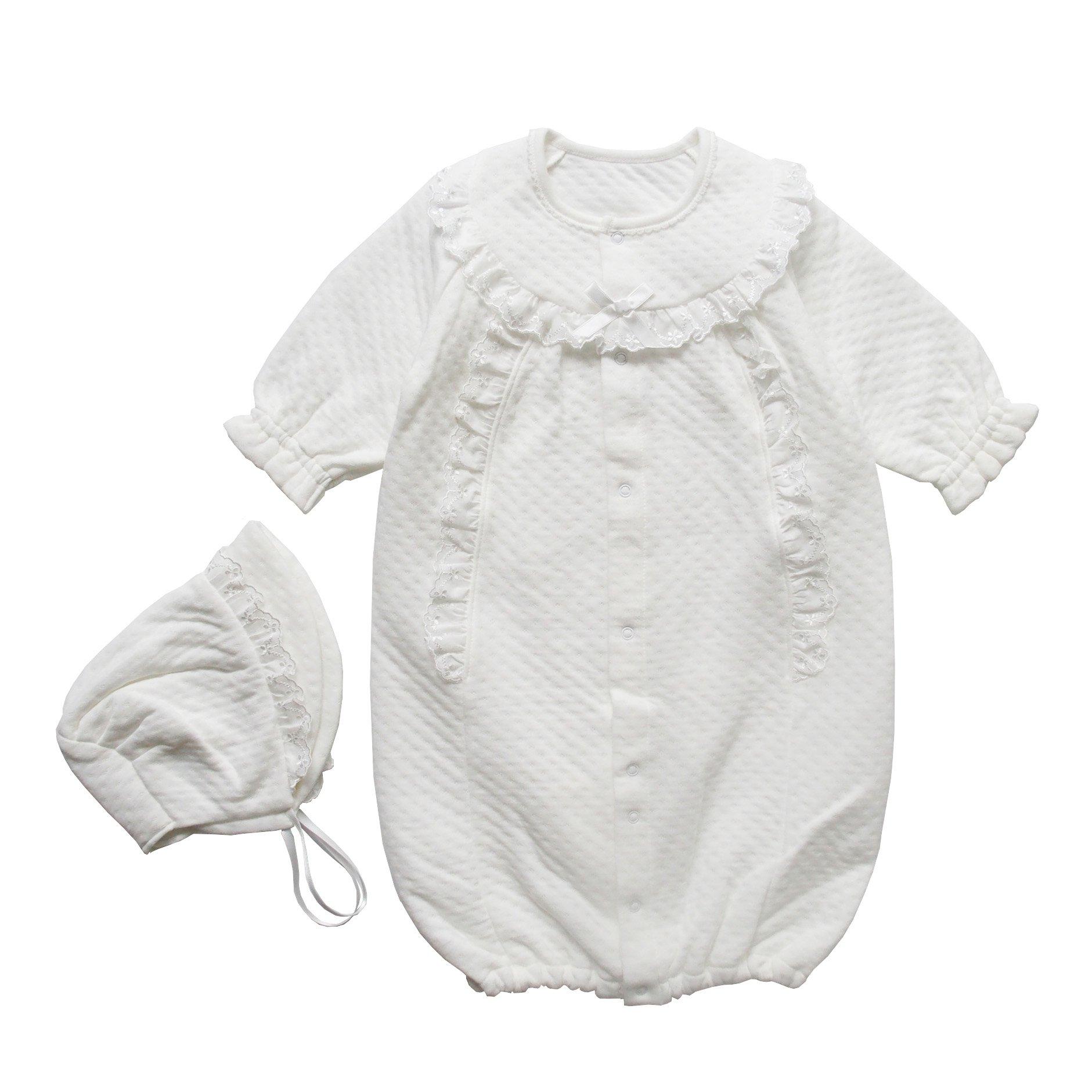 

Зимнее детское платье и шапочка из теплого материала с комплектом нарядной одежды для новорожденных, сделано в Японии [OP mini] на подкладке, 2 предмета для малышей, белый