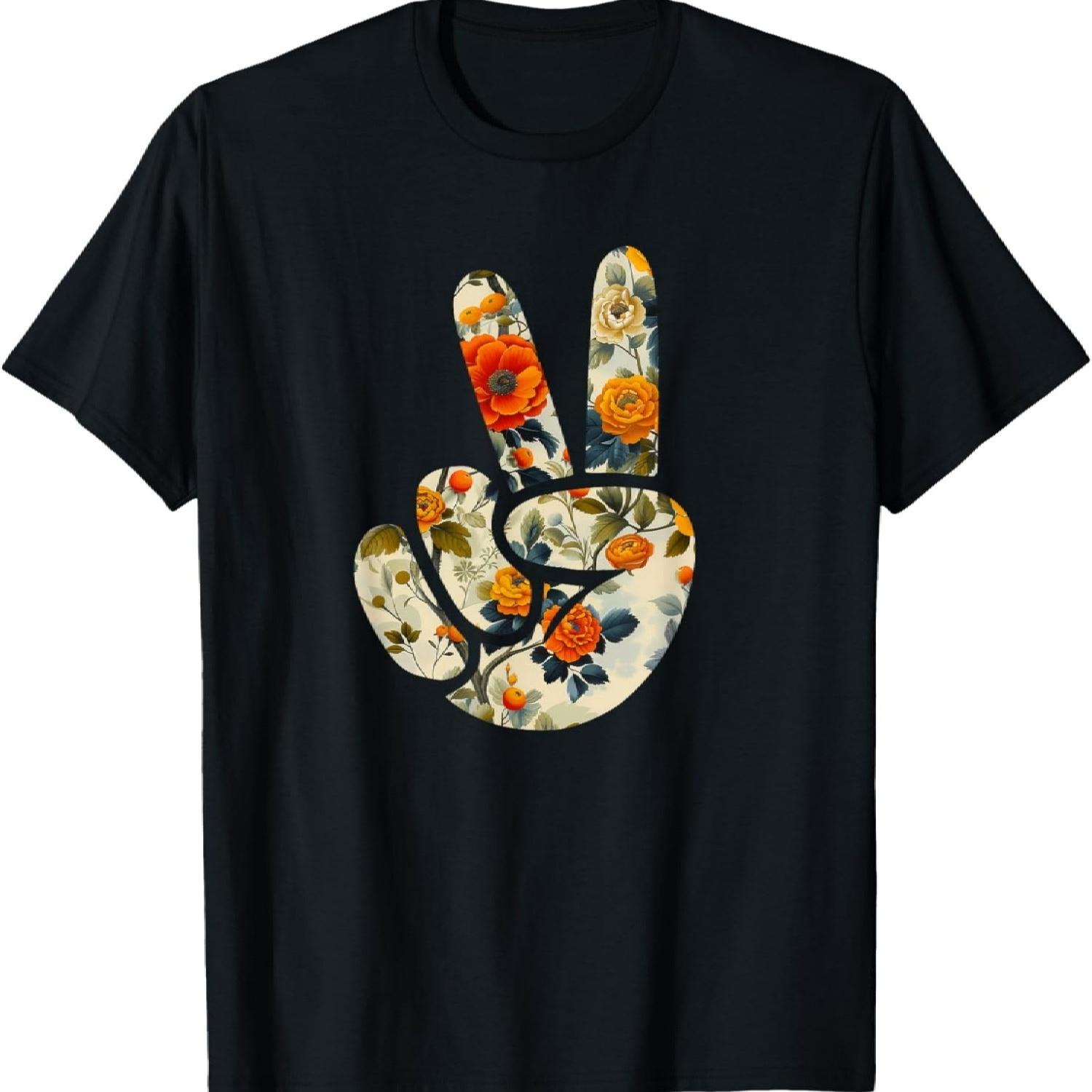 

Elegant Silhouette Wildflowers Floral Peace Sign Hand T-Shirt(32) XXXXXL чорний