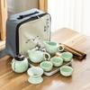 Chinese Kung Fu Travel Set, Ceramic Portable Teapot,Travel Tea Set Portable Outdoor Kung Fu Ceramic Teapot Plate Set