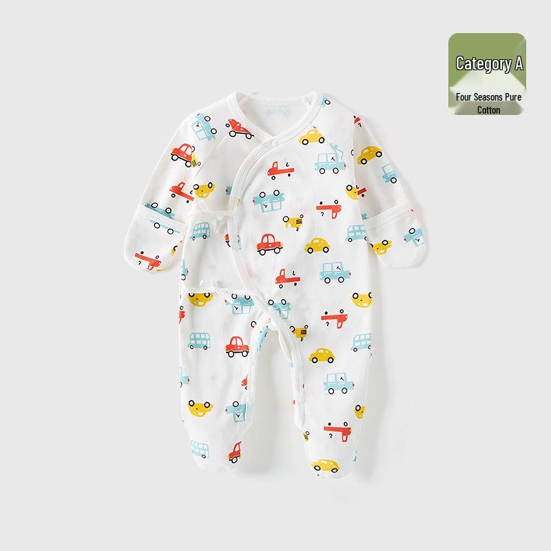 Baby Romper Pure Cotton A-Grade Crawling Suit with Hand & Foot Covers - Anti-Scratch Pajamas for Boys & Girls