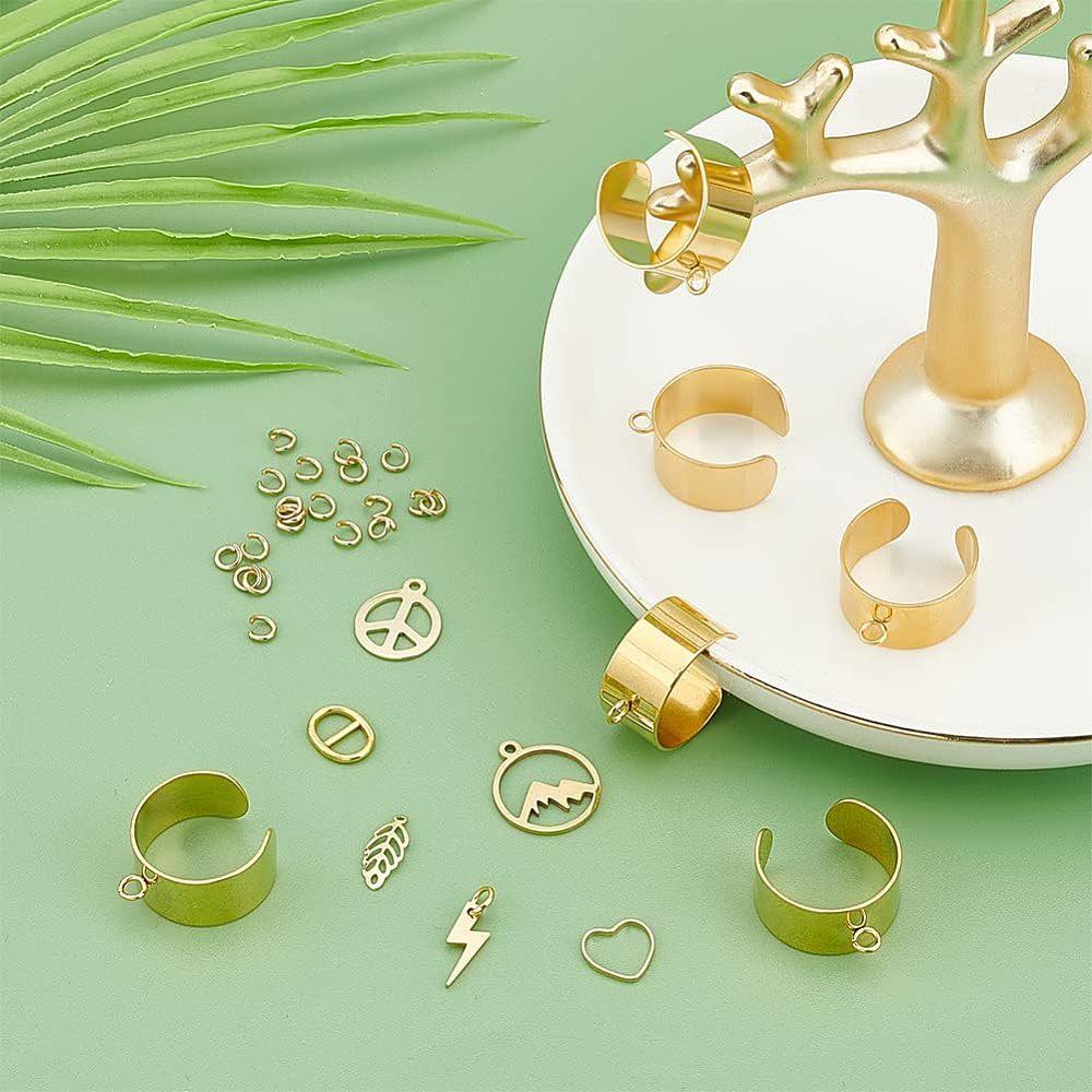 DIY Charm Cuff Ring Making Kit Including Stainless Steel Open Ring Findings