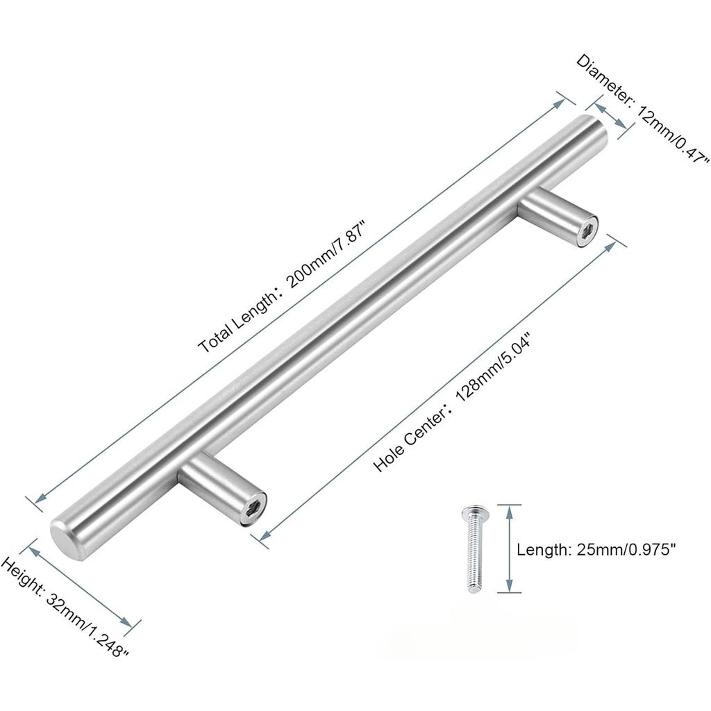 5pcs Kitchen Handle Stainless Steel T Bar Door Pull 128mm Cabinet Knobs and Handles Silver Furniture Handle