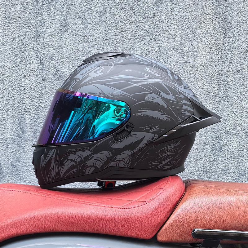 Full Helmet Double Mirror Helmet Men's Four Seasons Universal Hard Hat Female Knight Locomotive Double Lenses