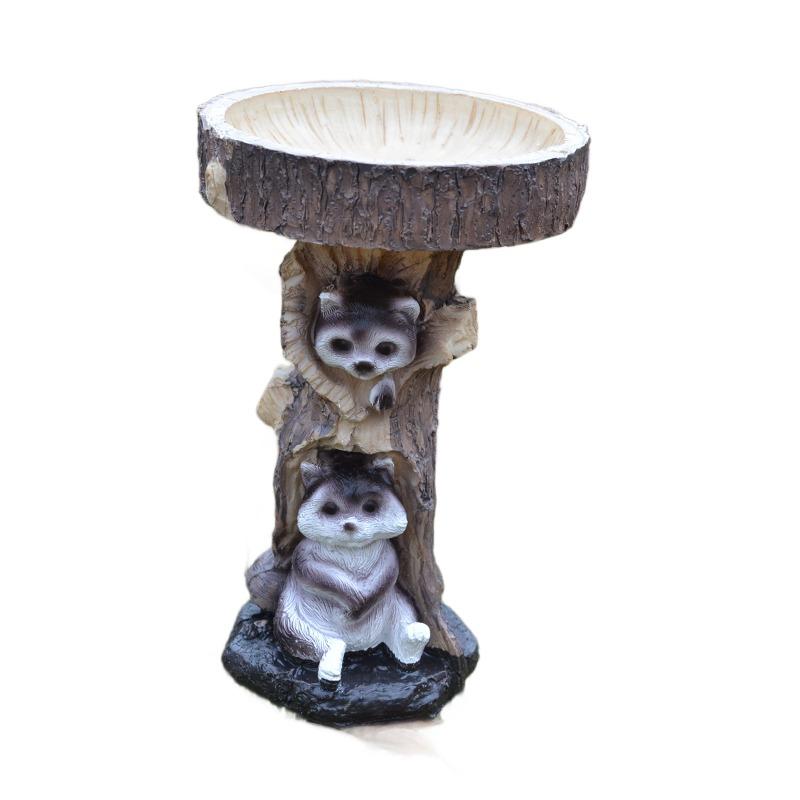 Resin Raccoon Bird Feeder, Garden and Yard Decoration Item, Creative Realistic Animal Outdoor Miniature Landscape Ornament