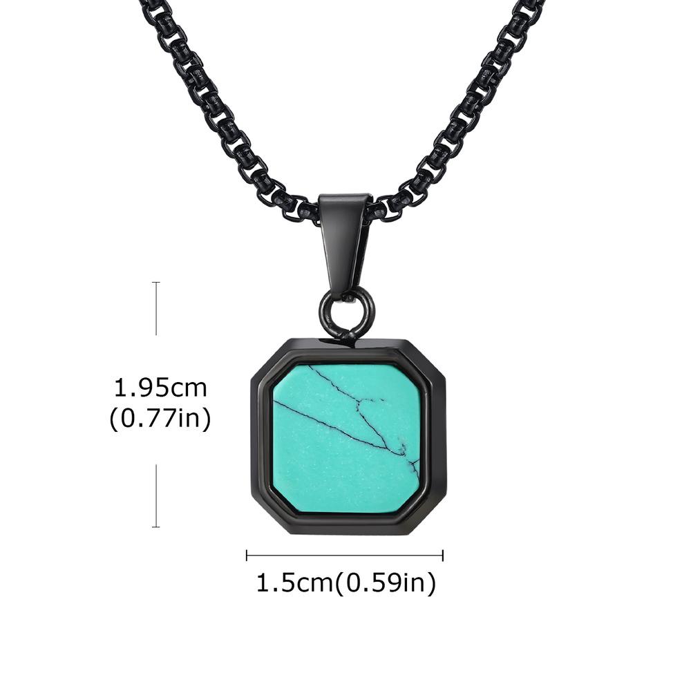 Vnox Stainless Steel Square Pendant Necklace for Men Women, Tiger Eye Turquoise Natural Stone Pendant Box Chain Jewelry Gifts