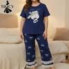Conjunto de Pijama Casual Feminino Moda Primavera Verão Manga Curta Gola Redonda