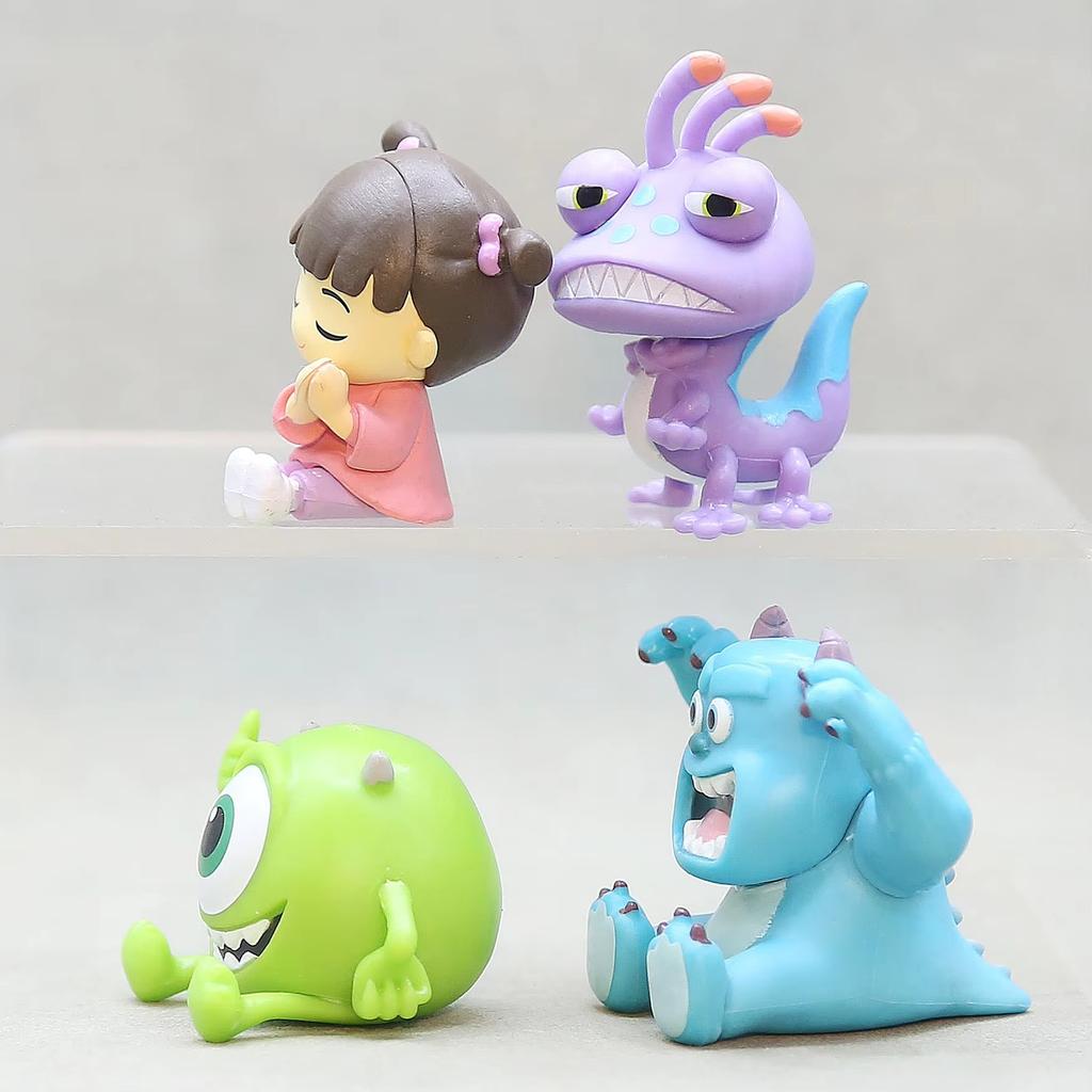 Monsters Inc 4Pcs Q Style Anime Action Figures James Sullivan Mike Randall Boggs Boo Model Toy Desktop Decor For Kids Anime Fans
