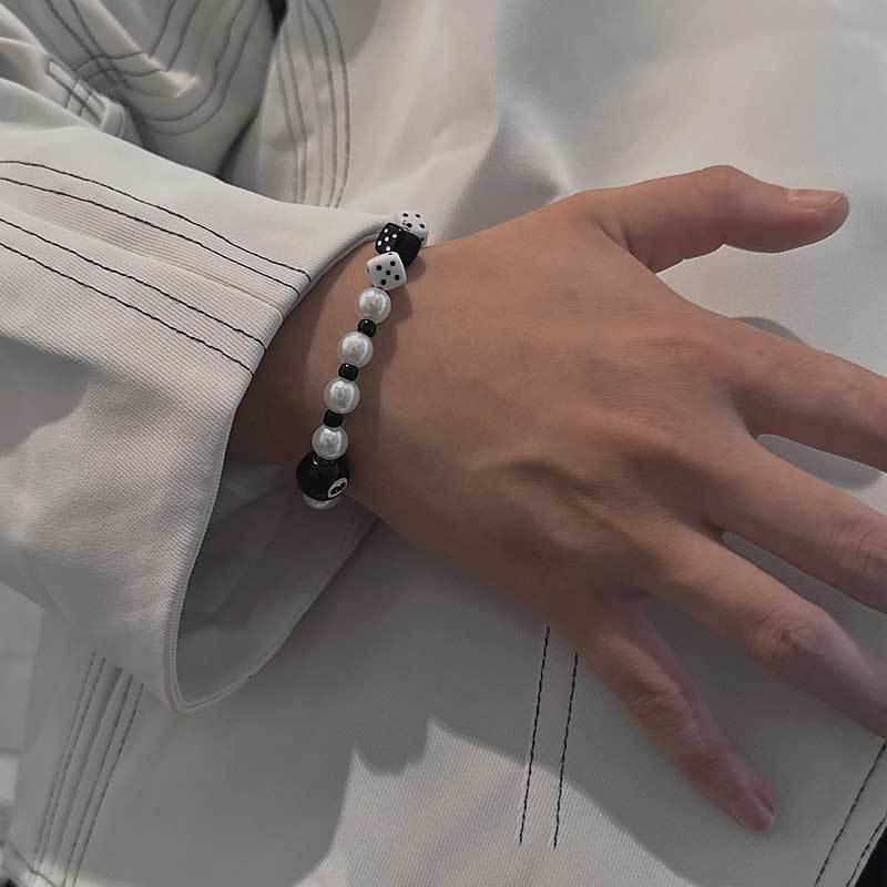 Billiard Black Ball 8 Beads Bracelet Men Women Handmade Beaded Elastic Bracelets Male Hip Hop Rock Grunge Jewelry Accessories