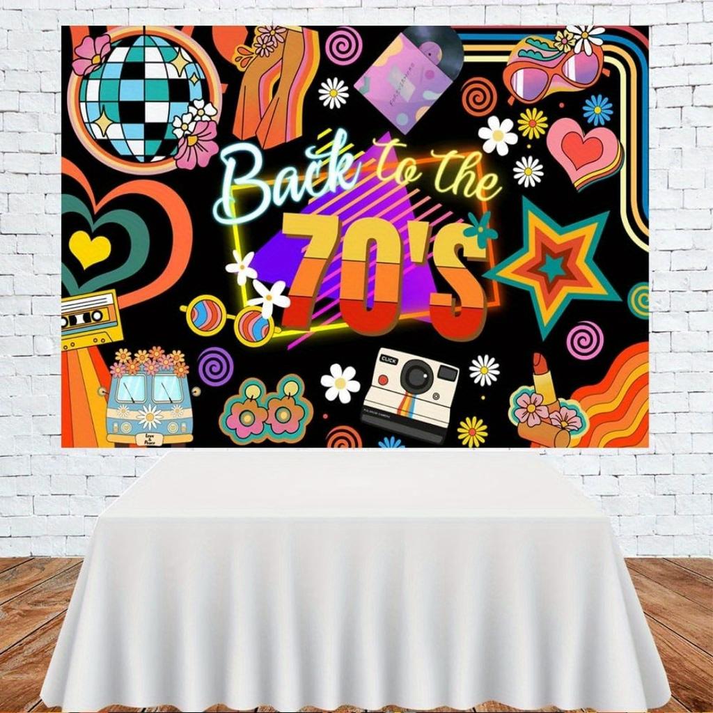 70er Jahre Disco Party Hintergrund | Polyester Banner für Geburtstage, Mottopartys | Retro 1970er Jahre Dekoration mit Discokugel, Neon Tanznacht