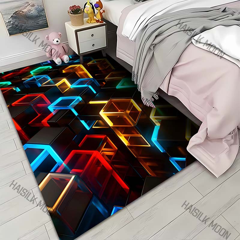 Colorful 3D Cubes Pattern Carpet for Living Room Bedroom Bedside Floor Mat Sofa Table Area Rugs Home Decor Large Size