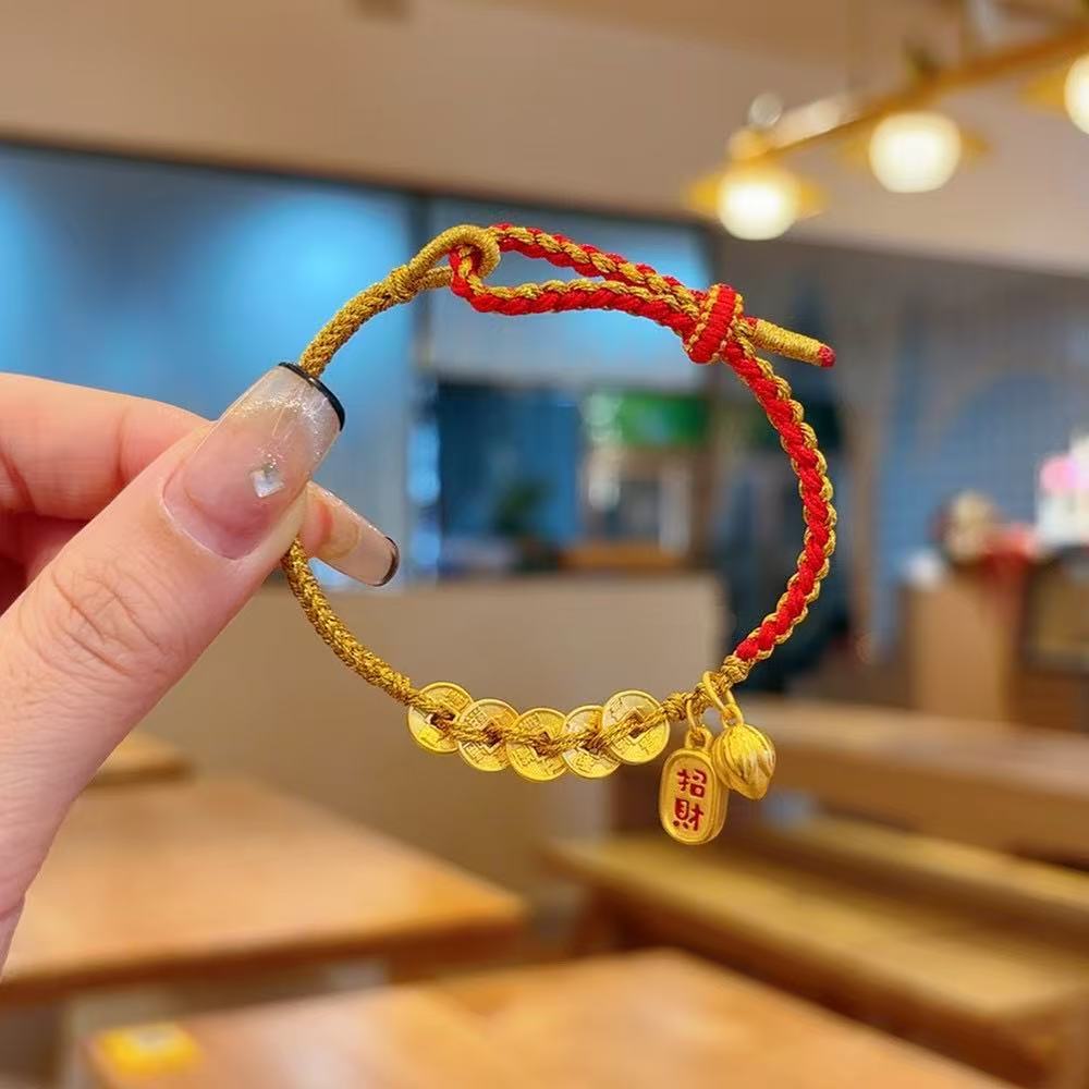Монета Уди Счастливый Нафу Ручной шнурок Древний метод Благоприятный Жуи Пруд с лотосами Плетение Красный веревочный браслет