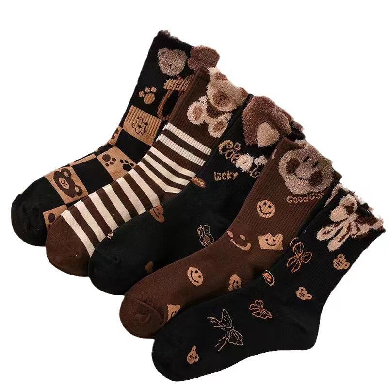 Autumn/Winter High-Value Flocked Bear Feather Yarn Mid-Tube Women's Socks