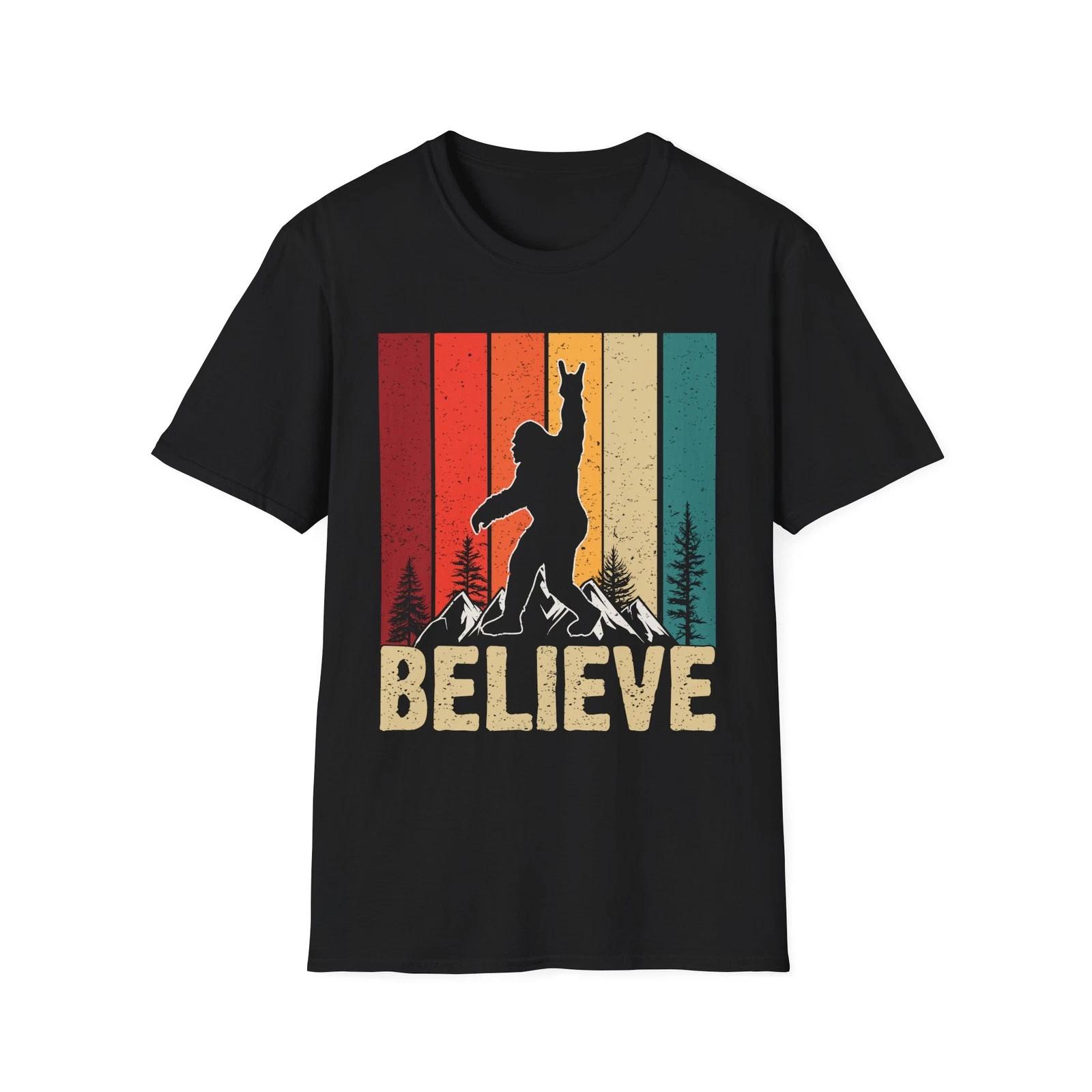 

Funny Bigfoot Believe Rock N Roll Sasquatch Camping Hiking T Shirt Gift For Him 4XL