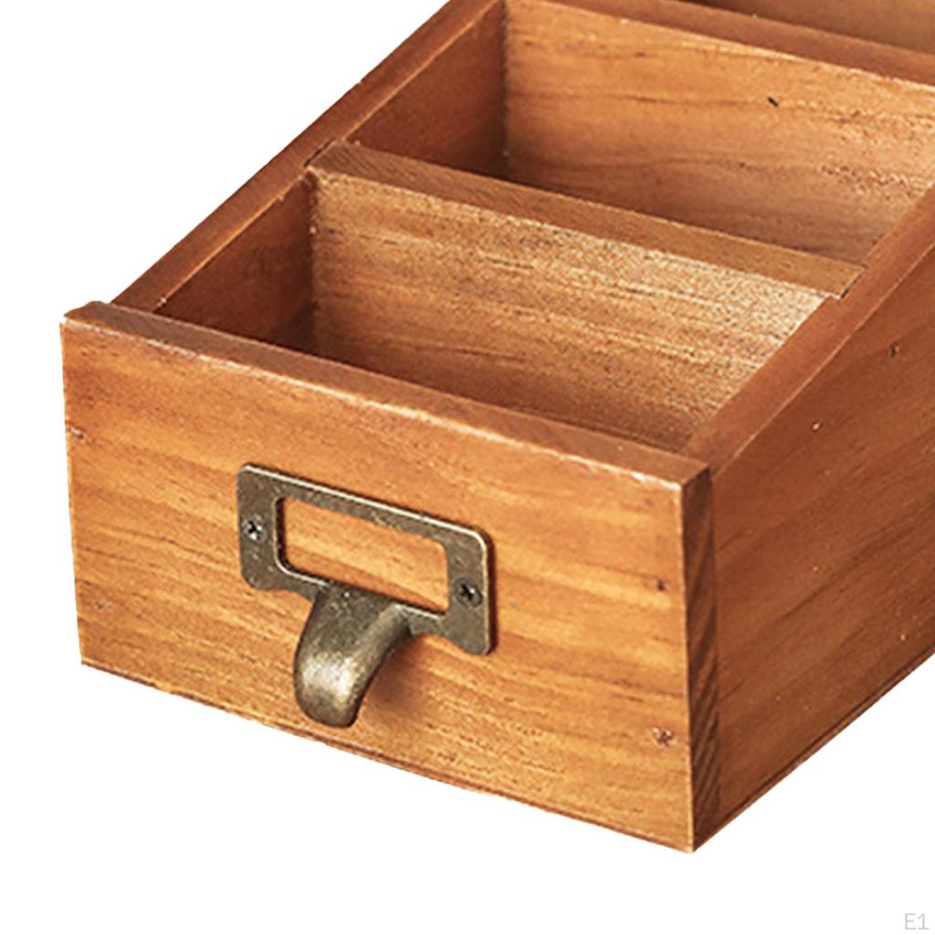Wooden Desktop Organizer Remote Control Caddy Holder Keys Pens Container Office Supplies Makeup